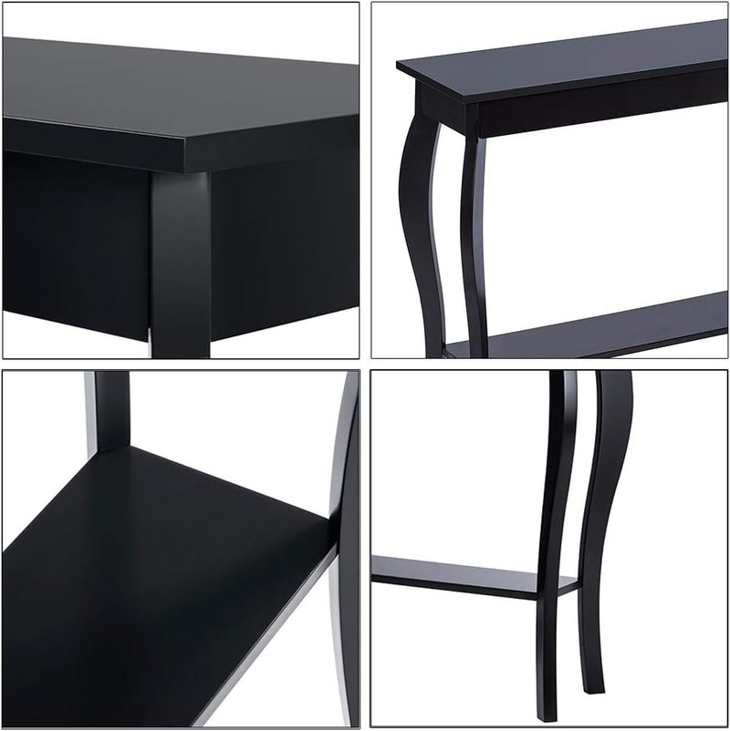 Narrow Console Table, Chic Accent Sofa Table, Entryway Table, Black - Puck's
