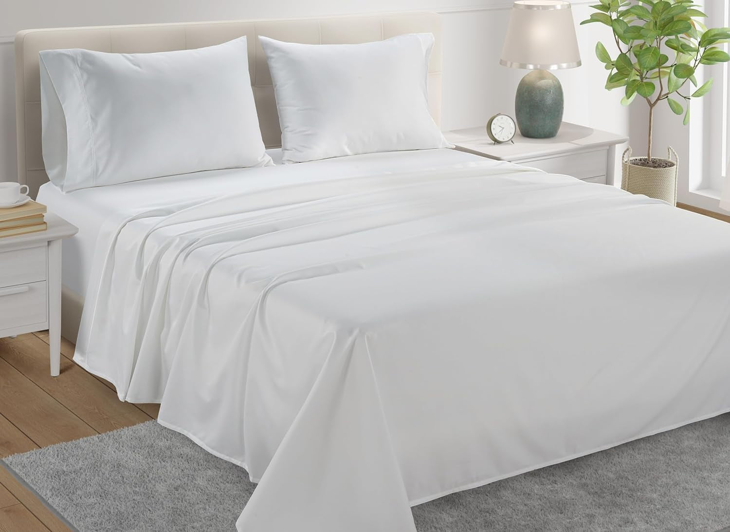 100% Egyptian Cotton Sheets King Size Sheets Set with Fully Elasticated Fitted Sheet & Pillowcase Sets, 800 TC Hotel Collection Deep Pocket King Sheet Set, No Pill Soft Breathable Luxury White Bedding - Puck's