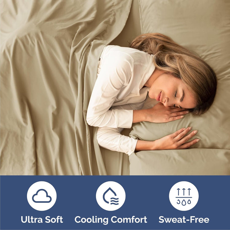 Cal King Size 4 Piece Sheet Set - Comfy Breathable & Cooling Bed Sheets Set - Hotel Luxury Bedding for Women, Men, Kids & Teens - Deep Pockets, Easy-Fit, Super Soft & Wrinkle Free - Oeko-Tex - Beige - Puck's