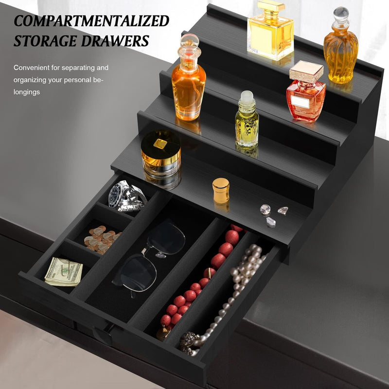 Cologne Organizer for Men, 4 Tier Black Wood Perfume Organizer with Felt Lini... - Puck's
