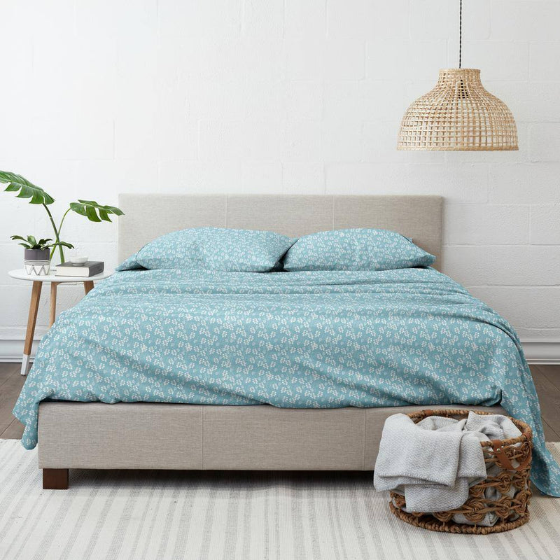 4-Piece Pale Blue Floral Microfiber Twin Sheet Set