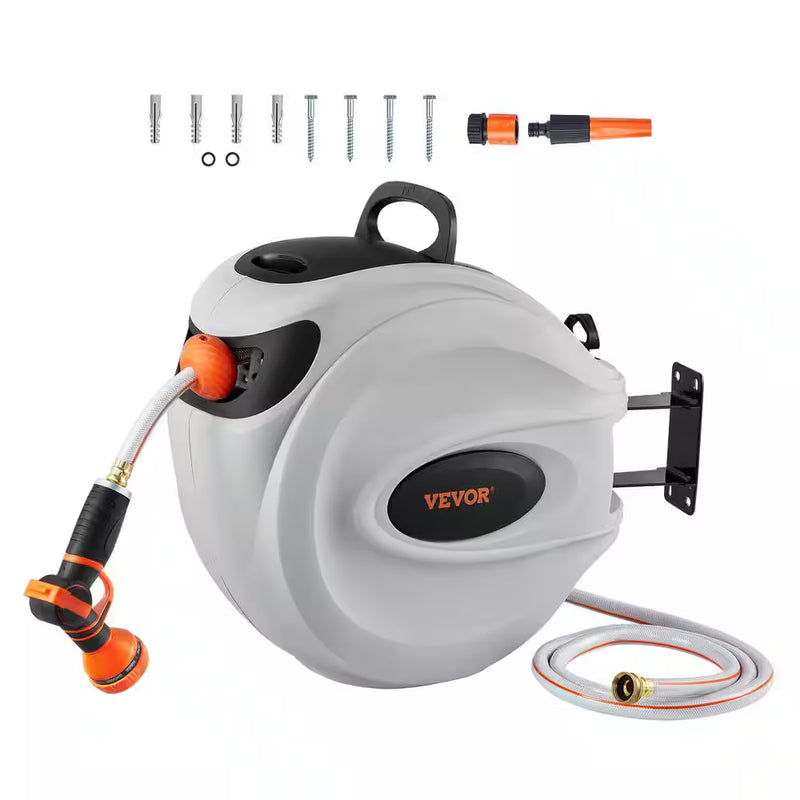 Retractable Hose Reel 5/8 In. Dia X 84 Ft. Garden Water Hose Reel W/9-Pattern Nozzle 180° Swivel Bracket Wall-Mounted - Puck's