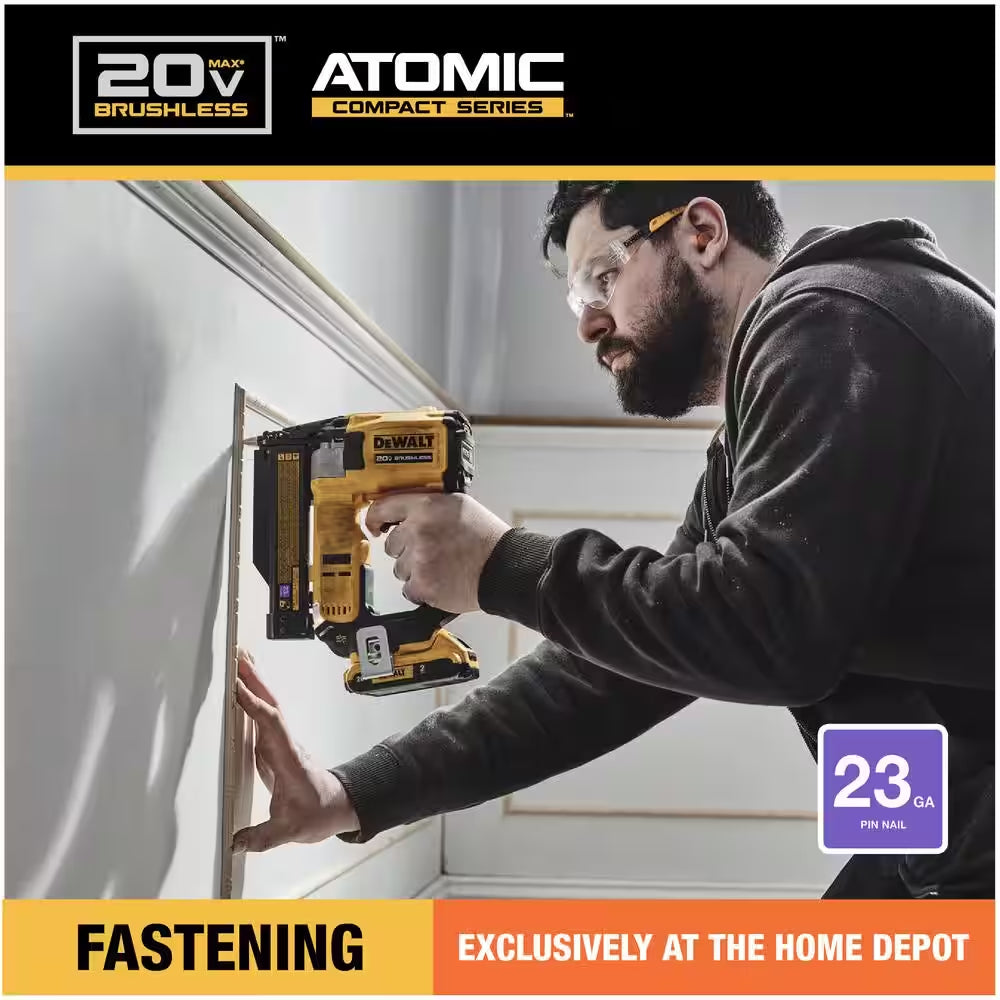 ATOMIC 20V MAX Lithium Ion Cordless 23 Gauge Pin Nailer Kit with 2.0Ah Battery and Charger - Puck's