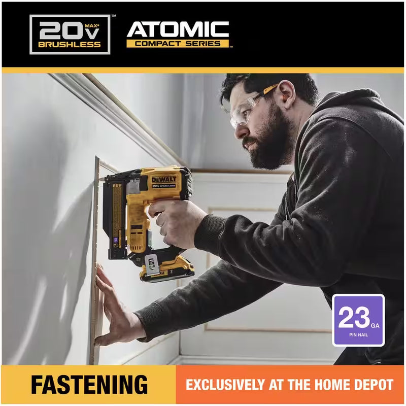 ATOMIC 20V MAX Lithium Ion Cordless 23 Gauge Pin Nailer Kit with 2.0Ah Battery and Charger - Puck's