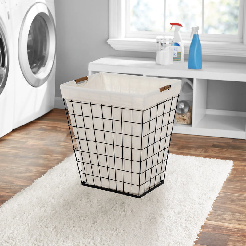 75L Adult Rectangular Steel Wire Laundry Hamper with Removable Liner, Natural