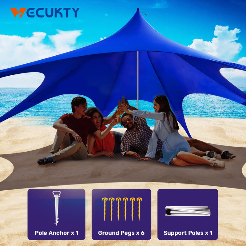 Beach Canopy Tent Sun Shade,  12X12 FT Beach Tent Sun Shelter UPF 50+ UV Protection with Sandbags , 1 Stability Poles and Ground Pegs and Anti-Wind Ropes,Blue
