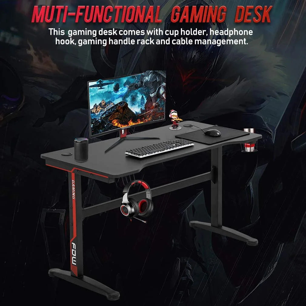 Gaming Desk Computer Desk Home Office Desk with Cup Holder Headphone Hook - Puck's