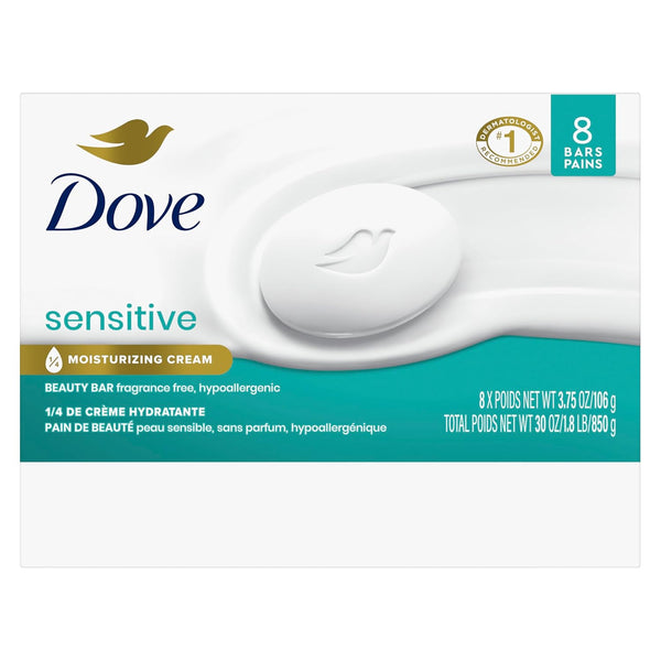 Beauty Bar Soap Sensitive, 8 Bars for Sensitive Skin, Fragrance Free and Hypoallergenic 3.75 Oz - Puck's