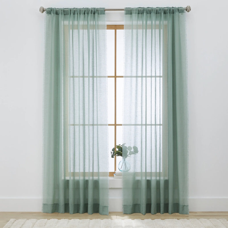 Solid Fringe Rod Pocket Curtain, Single Panel, Green River, 50" W X 84" L - Puck's