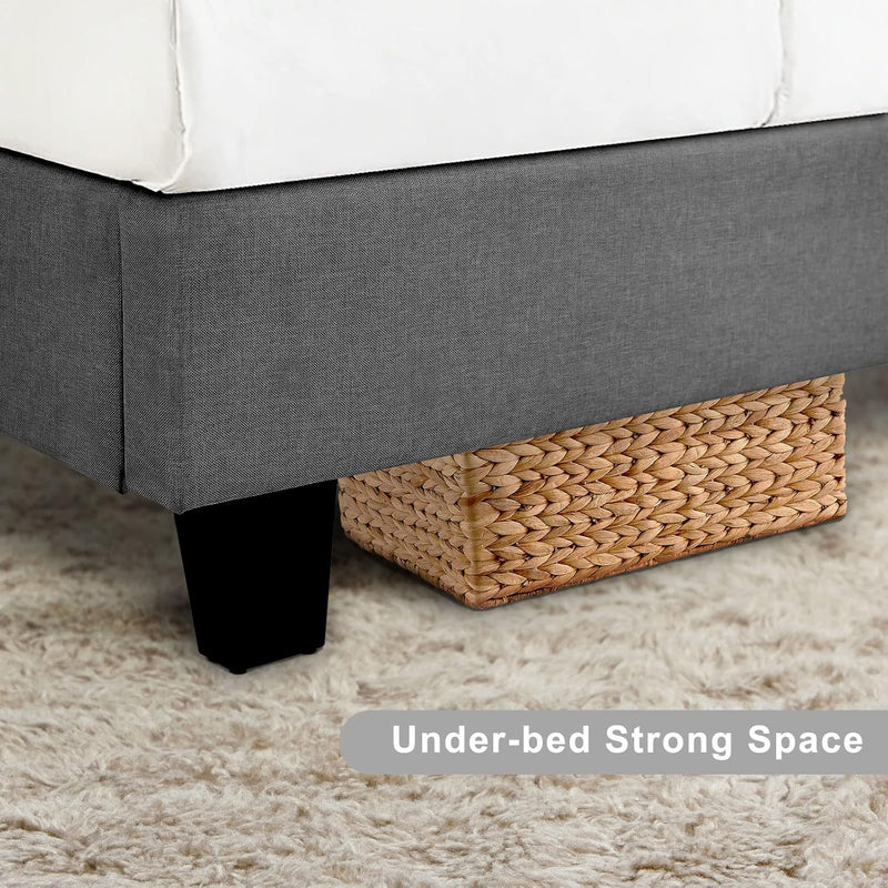 Queen Bed Frame, Upholstered Bed Frame with Adjustable Headboard, Button Tufted Platform Bed Frame / Mattress Foundation Noise Free / Wood Slat Support / No Box Spring Needed / Easy Assembly,Dark Grey - Puck's