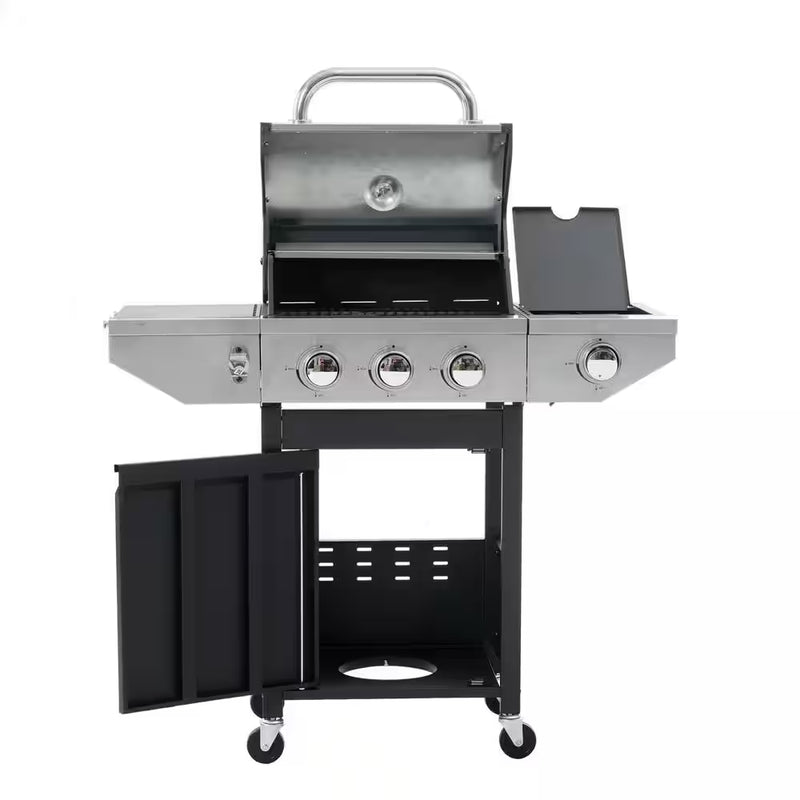 3-Burner Portable Propane Grill Stainless Steel Gas Grill in Gray with Side Burner and Thermometer