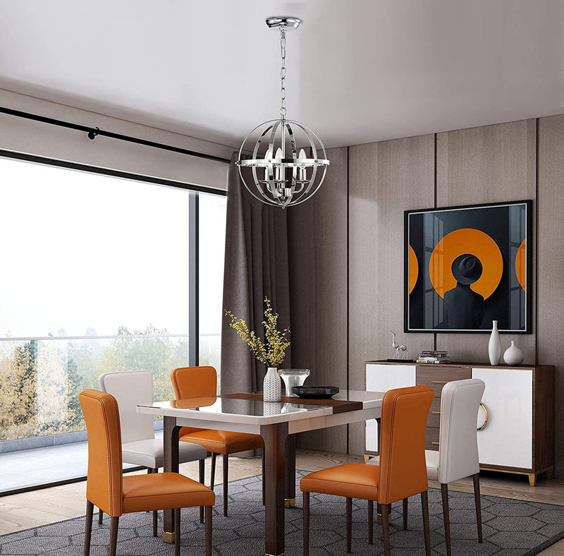Modern Orb Chandelier - Small Globe Chandelier for Foyer, 3 Light Chrome Pendant for Kitchen - Puck's