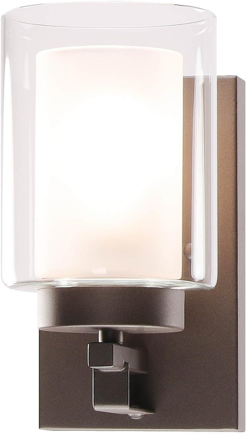 Wall Light 1 Light Bathroom Vanity Lighting with Dual Glass Shade in Dark Bronze Indoor Wall Mount Light XB-W1195-1-DB - Puck's
