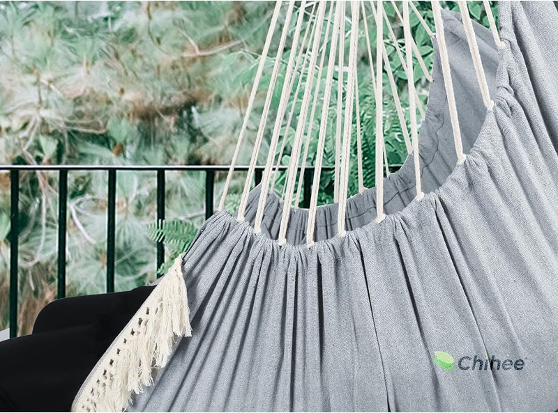 Hammock Chair Hanging Swing Max 500 Lbs 2 Cushions Included Steel Spreader Bar with Anti-Slip Grooves Portable Hanging Chair Side Pocket Large Macrame Bohemian Chair Indoor Outdoor - Puck's