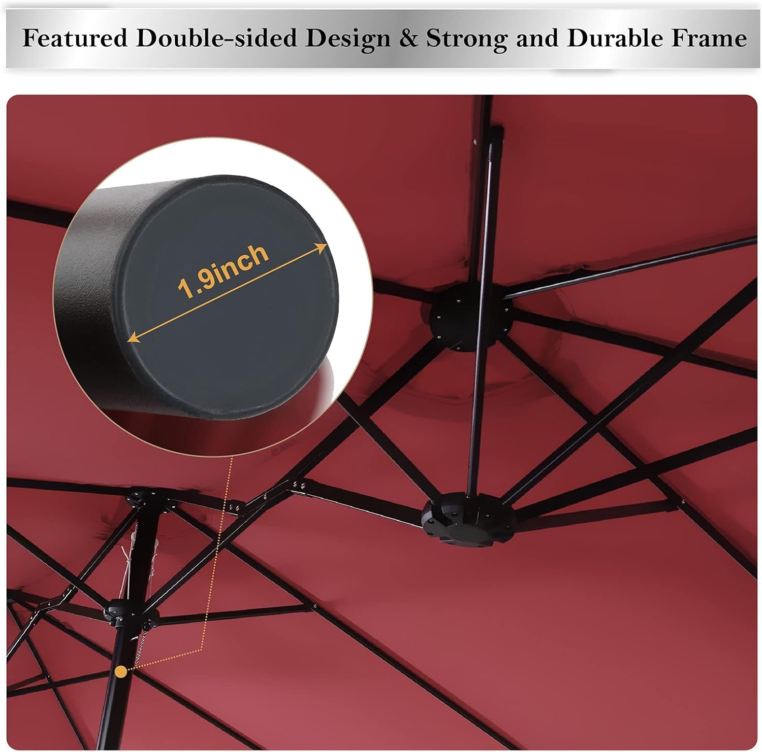 15Ft Large Patio Umbrella with Base, Double-Sided Outdoor Umbrella, Wine - Puck's