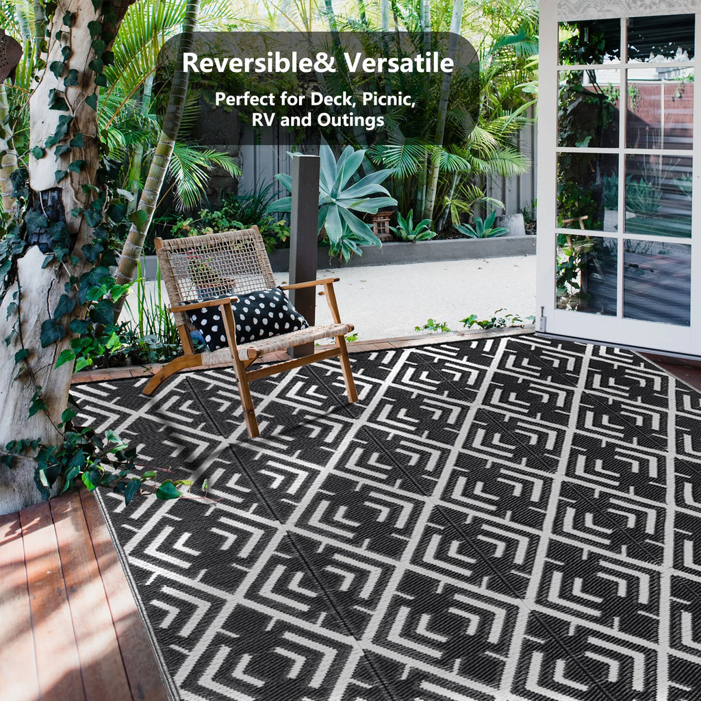 Outdoor Patio Rugs Clearance 9'X12' Waterproof Camping Rugs, RV Rugs for Outside, Deck Rug, Pool, Balcony Rugs - Puck's