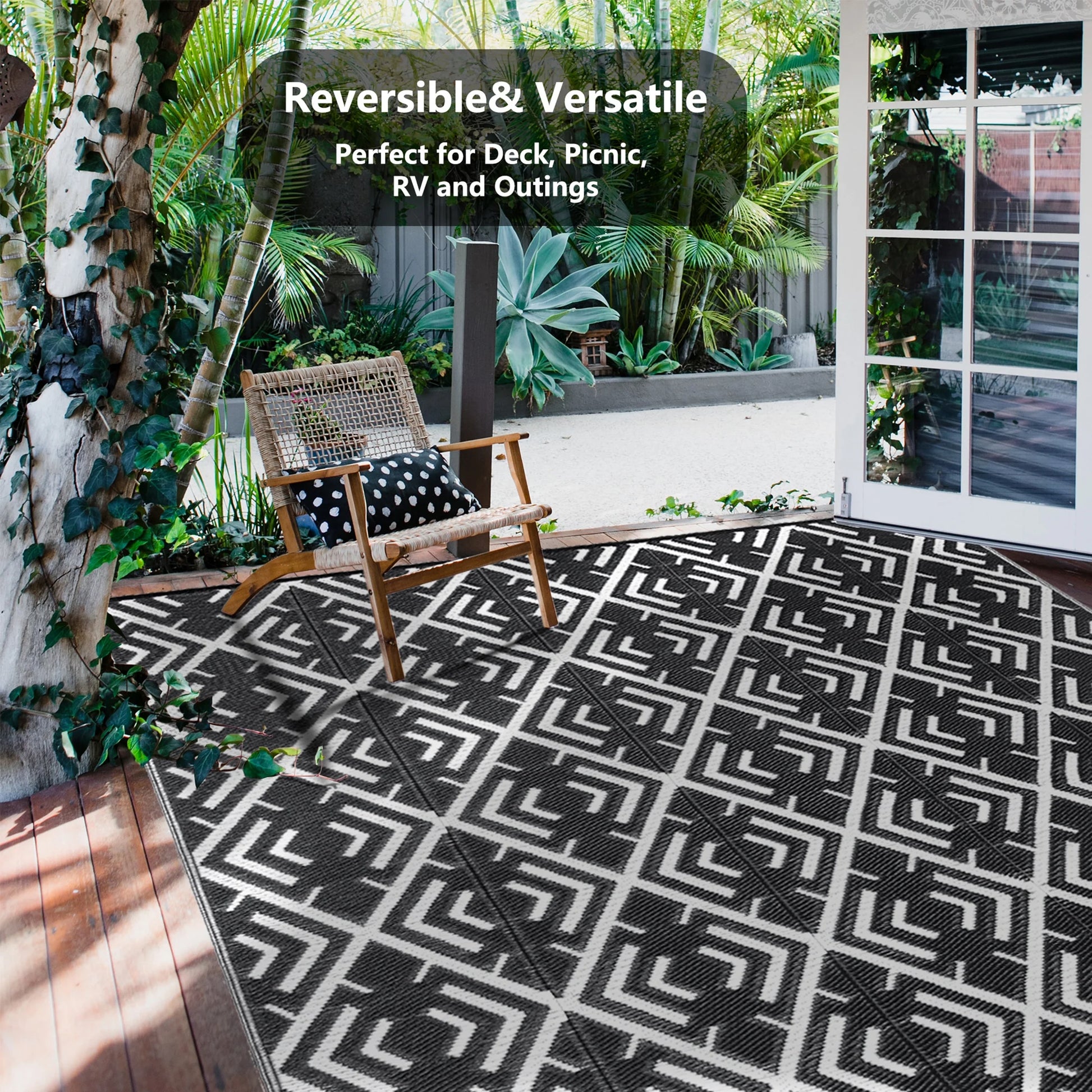 Outdoor Patio Rugs Clearance 9'X12' Waterproof Camping Rugs, RV Rugs for Outside, Deck Rug, Pool, Balcony Rugs - Puck's