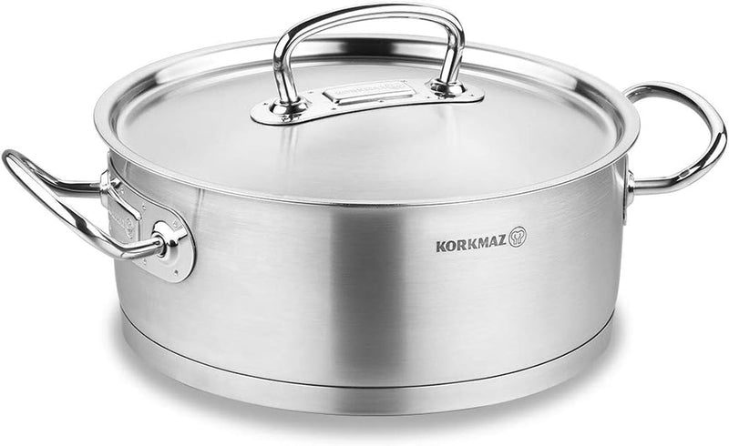Proline 4.5 Quart Stainless Steel Low Casserole Saute Pot Stockpot with Lid and Handles Silver A1170 - Puck's