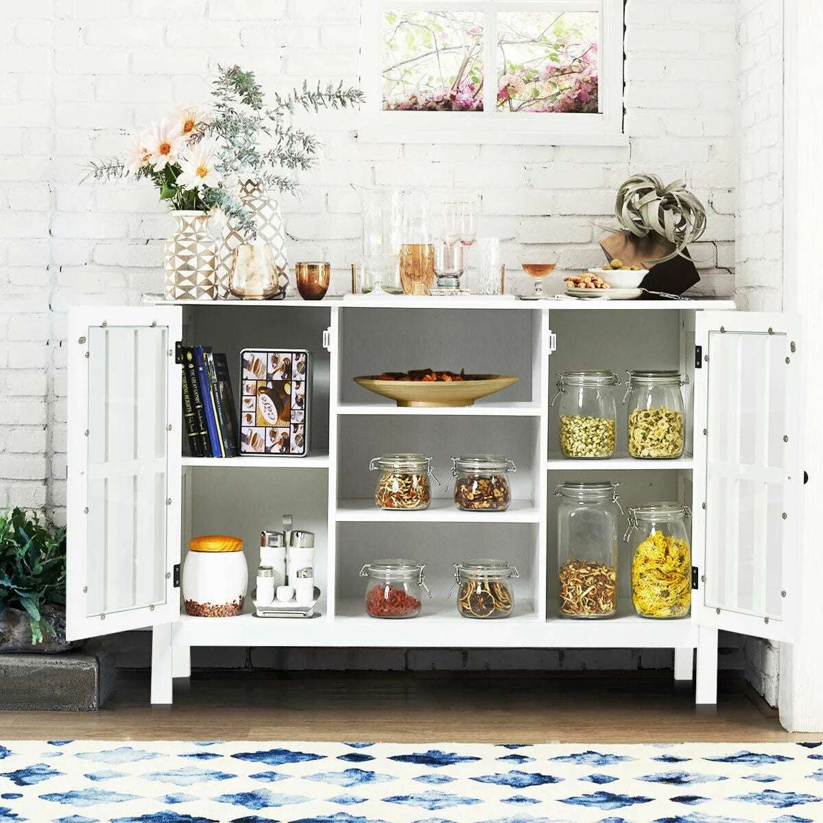 Wood TV Stand Entertainment Media Center Console for TV up to 50'' White - Puck's
