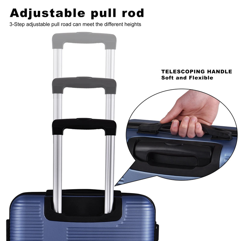 3 Piece Luggage Sets with TSA Lock ABS, Durable Luggage Set, Lightweight Suitcase with Hooks, Spinner Wheels, Cross Stripe Luggage Sets 20In/24In/28In(Dark Blue) - Puck's