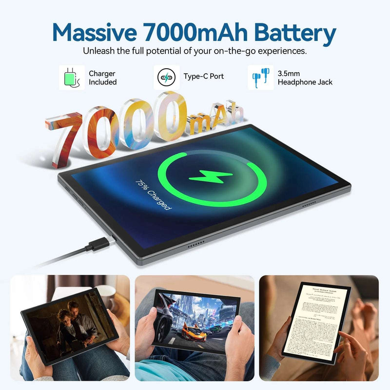 Tablet 10 Inch Android 14 Tablet,Wifi 6 Tablets PC,64GB ROM+8GB RAM( Expand to 1Tb),Octa-Core,5G Wi-Fi,Widevine L1,Bluetooth,Dual Camera,7000Mah,Split Screen,Face Unlocked,2 in 1 Tablet with Keyboard - Puck's