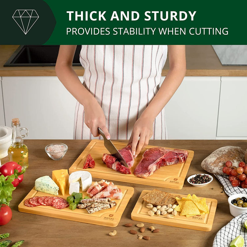 Wooden Cutting Boards for Kitchen Meal Prep & Serving - Bamboo Wood Cutting Board Set - Charcuterie & Chopping Butcher Block for Meat - Kitchen Gadgets Gift - Puck's