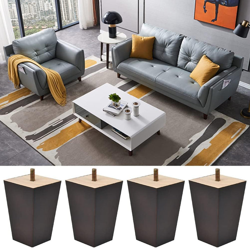 4Inch Wood Furniture Legs Sofa Legs Set of 4 Square Couch Legs Mid-Century Modern Replacement Legs for Armchair Recliner Coffee Table Dresser (Brown) - Puck's