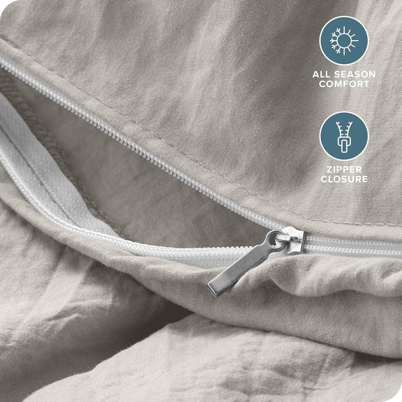 Ultra Soft Washed Microfiber Twin/Twin XL Duvet Cover with Zipper and Securing Ties and 1 Std. Pillow Sham, Linen-Like Look, Easy Care, Hypoallergenic (Twin/Twin XL, Fog) - Puck's