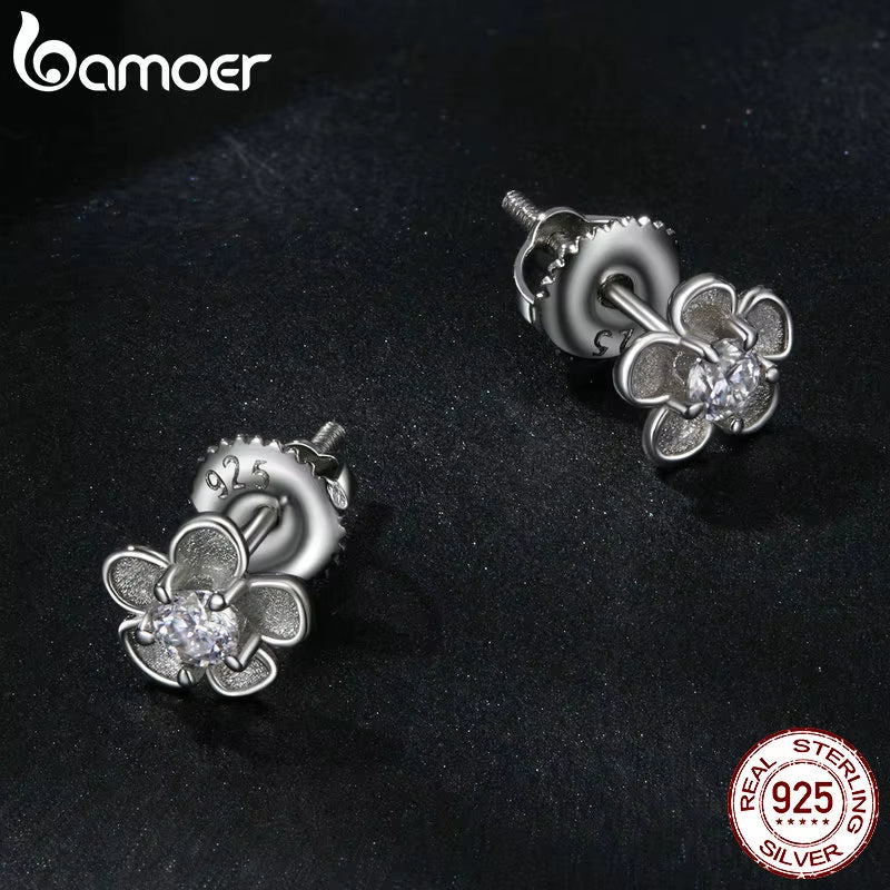 Moissanite 925 Sterling Silver Stud Earrings, Brilliant Sakura Shape VVS1 Clarity Lab Created Diamond Earrings - Puck's