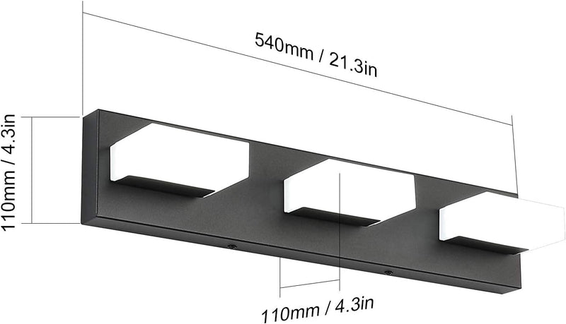 Black Vanity Light Fixtures Modern Bathroom Vanity Lighting 3 Light LED Vanity Lights over Mirror Bath Wall Lighting 6000K - Puck's