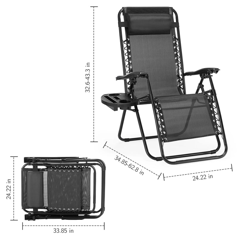 Zero Gravity Set of 2 Portable Recliner Camping Patio Outdoor Garden Lounge Chair with Cup Holder Trays Adjustable Pillow - Puck's