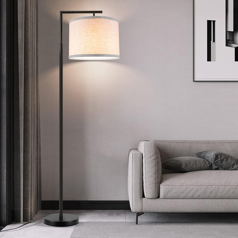Floor Lamp for Living Room with 3-Color Temperature 9W LED Bulb, Modern Standing Lamp with Linen Beige Shade & Foot Switch, Tall Pole Lamp for Bedroom, Study Room, Office, Kids Room (Black) - Puck's