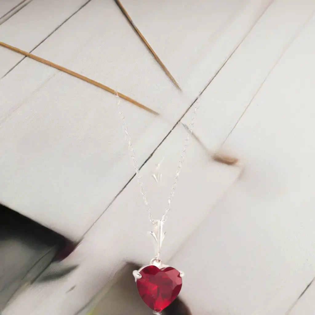 925 Sterling Silver Necklace Red Heart Pendant - Puck's