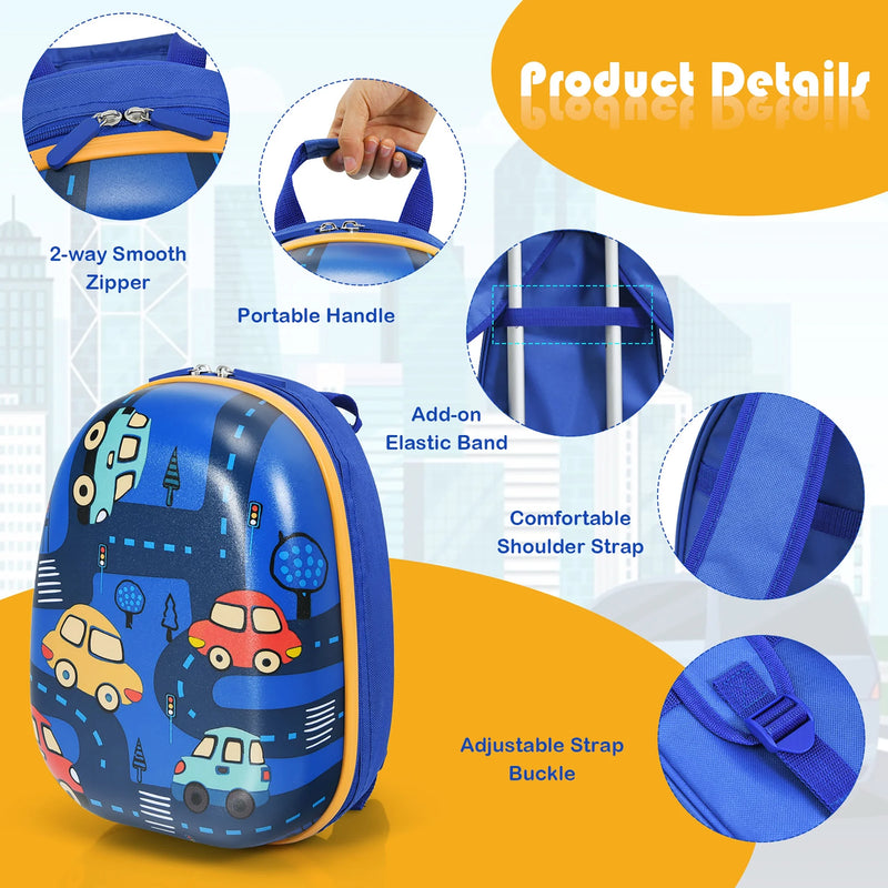 2PC Kids Carry on Luggage Set 12'' Backpack & 18'' Rolling Suitcase for Travel - Puck's