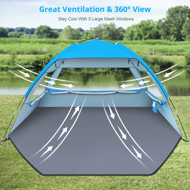 Beach Tent for 3/4/6/8 Person, UPF 50+ UV Protection, Portable Sun Shelter, Easy Setup Sun Shade Beach Canopy with Carry Bag
