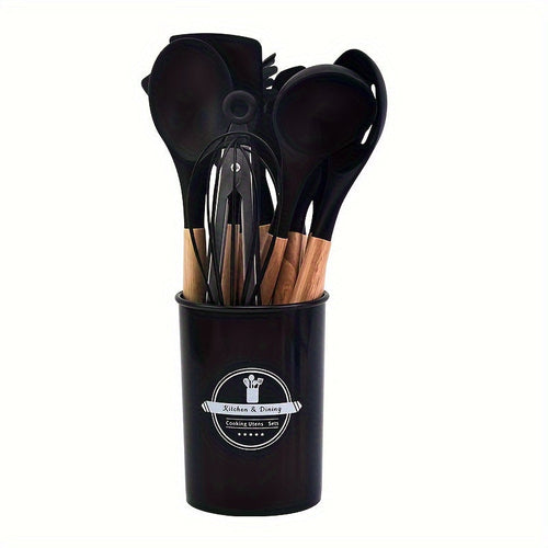 12Piece Grey Silicone Kitchen Utensil Set with Holder - Puck's