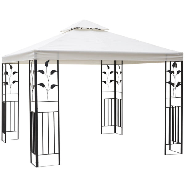 3 x 3m Outdoor Garden Steel Gazebo with 2 Tier Roof, Patio Canopy Marquee Patio Party Tent Canopy Shelter Vented Roof Decorative Frame Cream-0