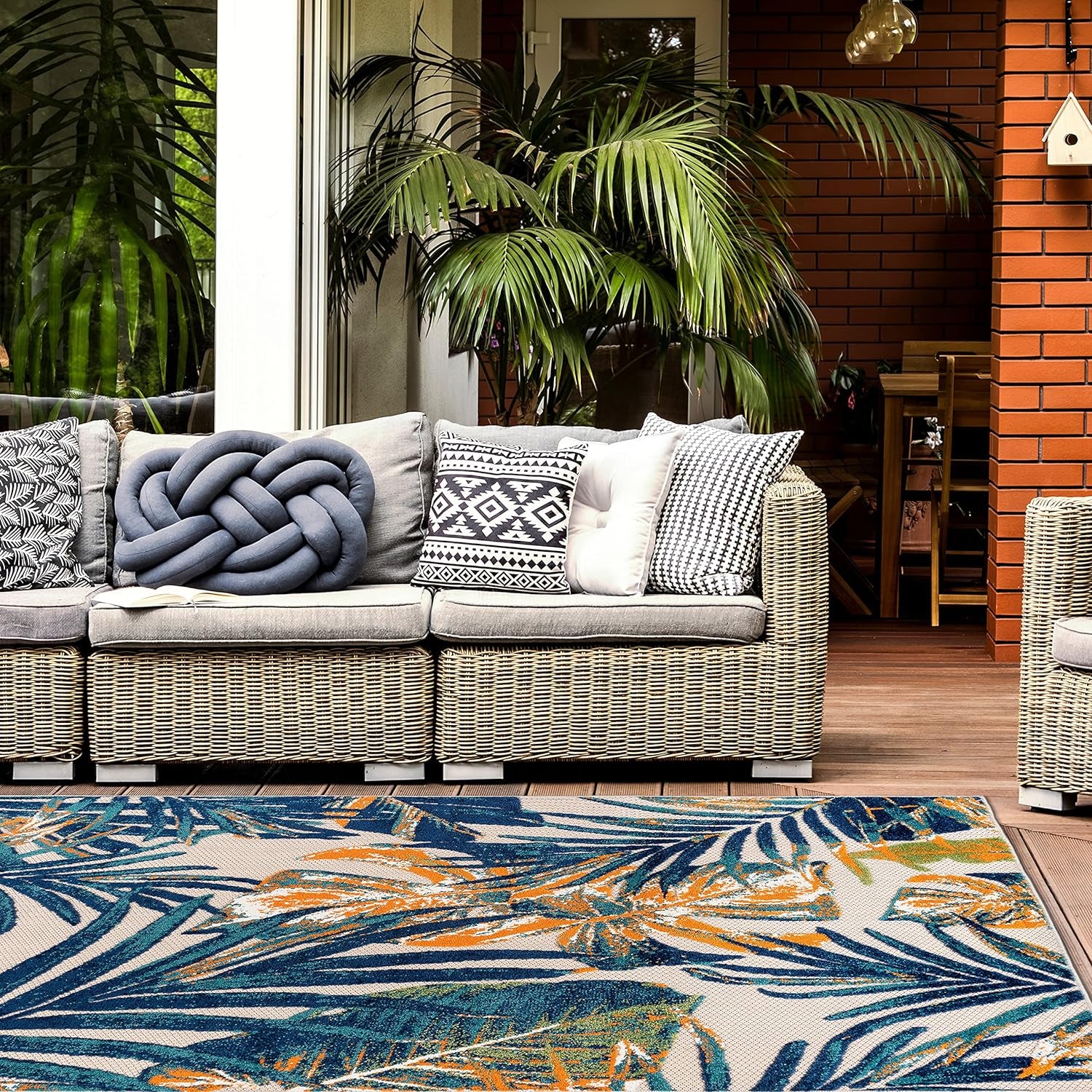 Tropical Floral Leaves Indoor/Outdoor Area Rug 7'10" X 10' Multi - Puck's