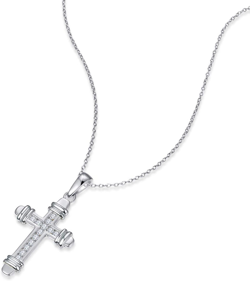 925 Sterling Silver Cross Pendant Necklace for Women Cubic Zirconia Cross Necklaces 18" - Puck's