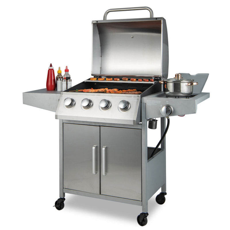 5-Burner Propane Gas Grill with Side Burner and 2 Prep Tables - Puck's