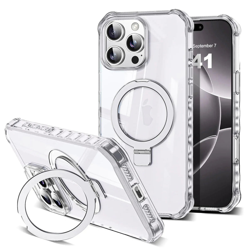 for iPhone 16 Plus Case with Magnetic Stand [Compatible with Mag-Safe] [Military Drop Tested] Shockproof Slim iPhone16 Plus Cover with Good Grip Curly Wave Edge for Women 6.7'', Rose Red - Puck's