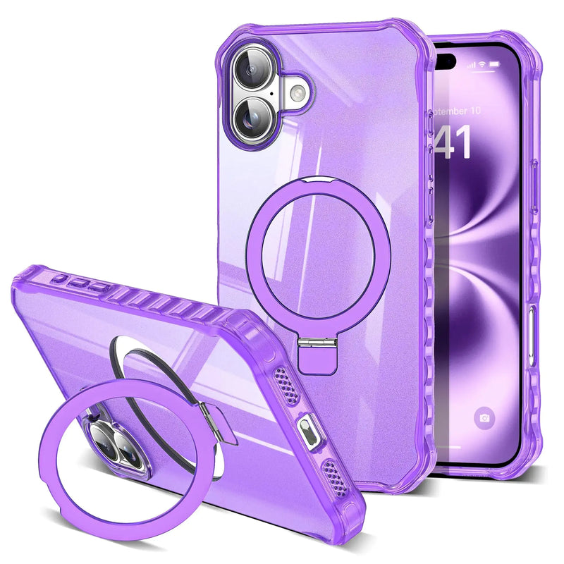 for iPhone 16 Plus Case with Magnetic Stand [Compatible with Mag-Safe] [Military Drop Tested] Shockproof Slim iPhone16 Plus Cover with Good Grip Curly Wave Edge for Women 6.7'', Rose Red - Puck's