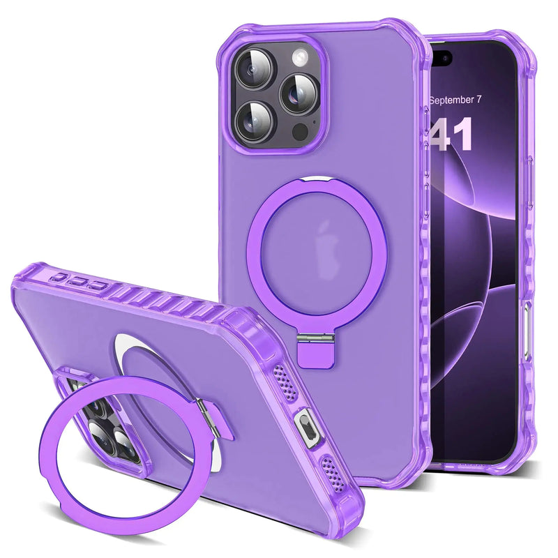 for iPhone 16 Plus Case with Magnetic Stand [Compatible with Mag-Safe] [Military Drop Tested] Shockproof Slim iPhone16 Plus Cover with Good Grip Curly Wave Edge for Women 6.7'', Rose Red - Puck's
