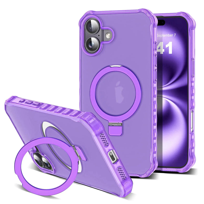 for iPhone 16 Plus Case with Magnetic Stand [Compatible with Mag-Safe] [Military Drop Tested] Shockproof Slim iPhone16 Plus Cover with Good Grip Curly Wave Edge for Women 6.7'', Rose Red - Puck's