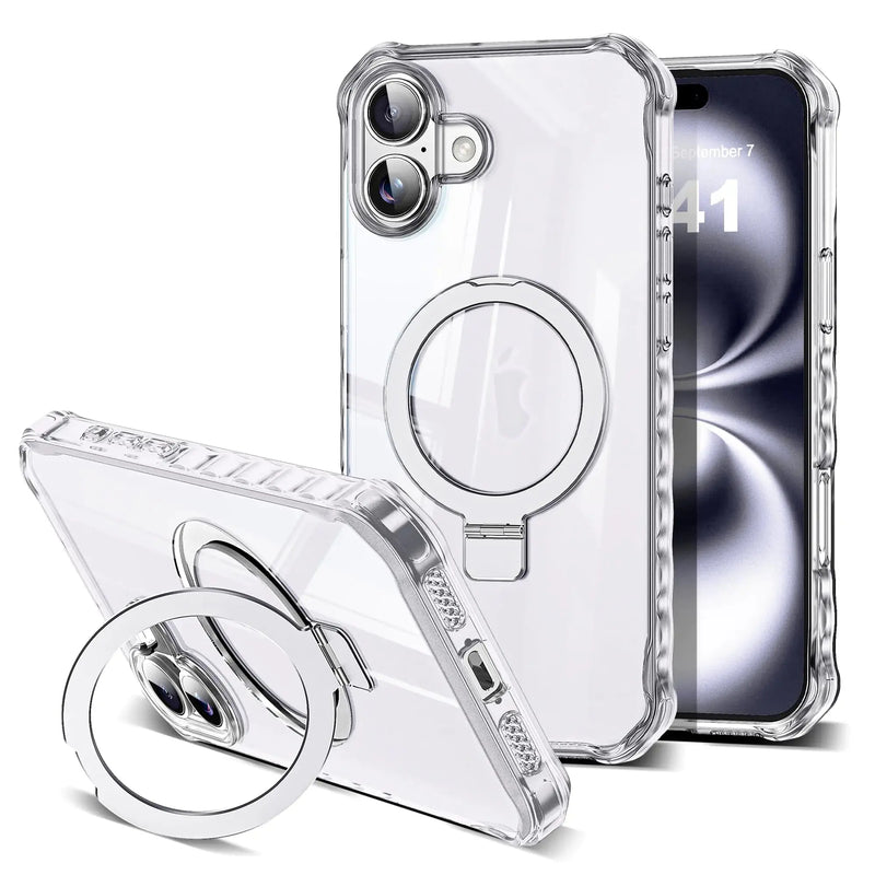 for iPhone 16 Plus Case with Magnetic Stand [Compatible with Mag-Safe] [Military Drop Tested] Shockproof Slim iPhone16 Plus Cover with Good Grip Curly Wave Edge for Women 6.7'', Rose Red - Puck's
