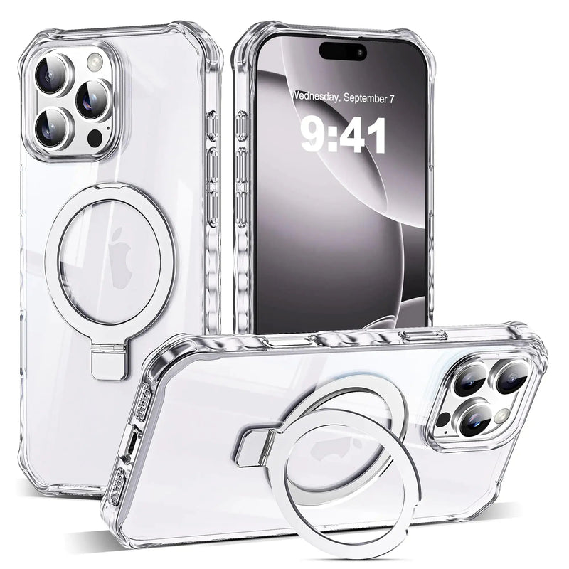 for iPhone 16 Plus Case with Magnetic Stand [Compatible with Mag-Safe] [Military Drop Tested] Shockproof Slim iPhone16 Plus Cover with Good Grip Curly Wave Edge for Women 6.7'', Rose Red - Puck's