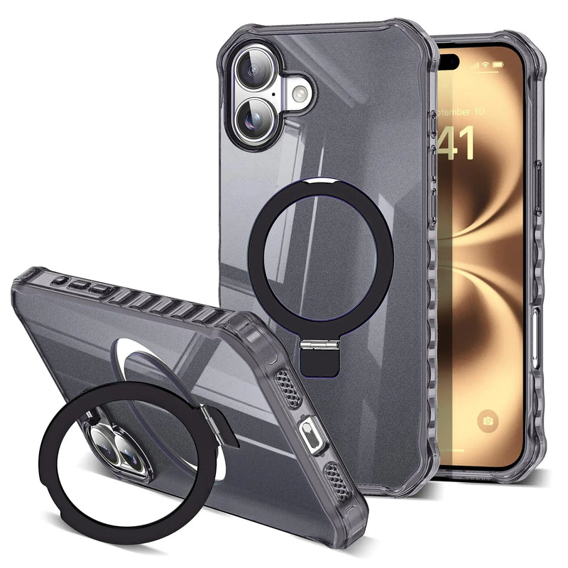 for iPhone 16 Plus Case with Magnetic Stand [Compatible with Mag-Safe] [Military Drop Tested] Shockproof Slim iPhone16 Plus Cover with Good Grip Curly Wave Edge for Women 6.7'', Rose Red - Puck's