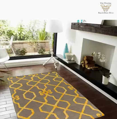 Beige, Yellow Wool Carpet  (5 cm, X 8 cm, Rectangle) - Puck's