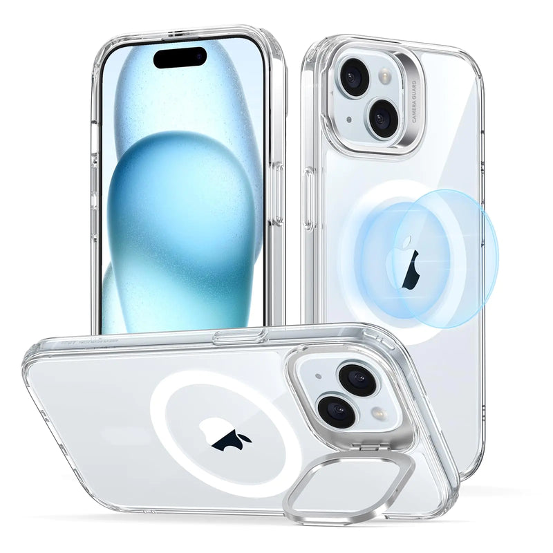 ESR for iPhone 15 Plus Case, Compatible with MagSafe, Military-Grade Protective Case, Built-in Stash Stand Phone Case, Scratch-Resistant Back Cover, Classic Series, Clear - Puck's