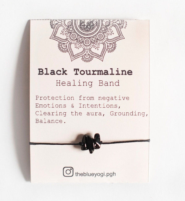 Raw Black Tourmaline Gemstone Healing Band with the affirmation - - Puck's
